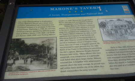 Mahone's Tavern Civil War Trails Sign