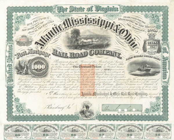 Atlantic Mississippi & Ohio- Stock Certificate